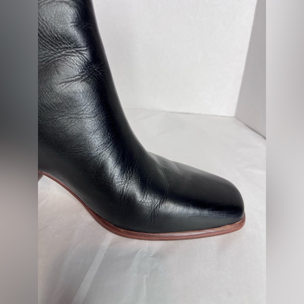 Marc Fisher Floria Black Leather Block Heel Ankle Boots View 6